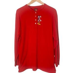 Vintage Disney Mickey Unlimited Red Henley Long Sleeve Shirt Size L